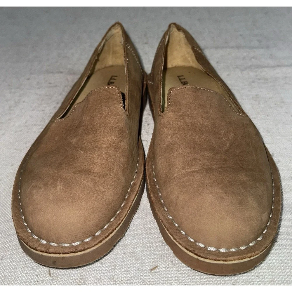 LL‎ Bean Stonington Slip On Shoes Women's 7 Nubuck Soft Brown Leather Loafer - Picture 4 of 8
